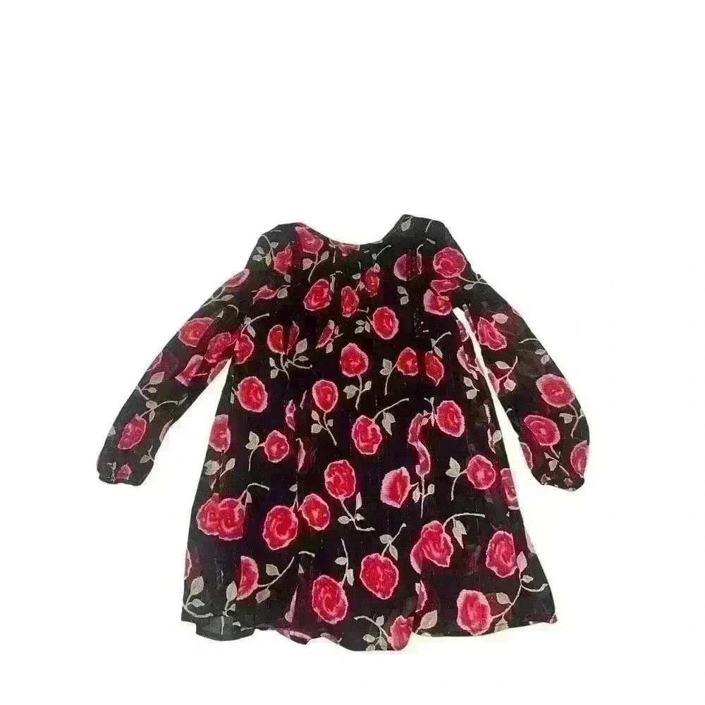 Kate Spade Chiffon Metallic Dress Hazy Rose Girls 122/7Y Black And Pink Floral